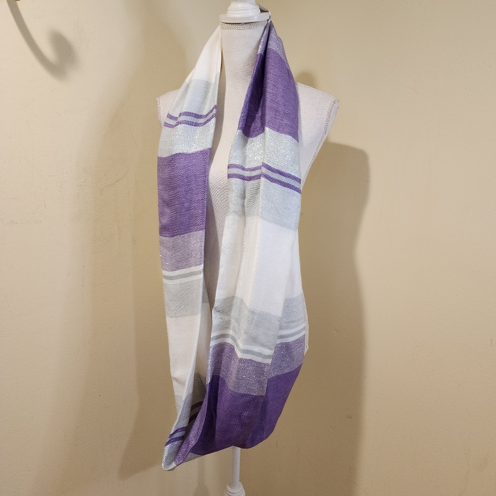 Purple and White Striped Infinity Scarf